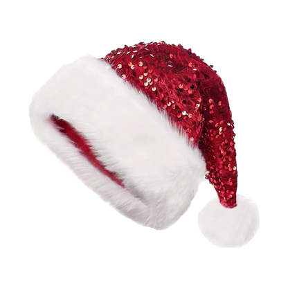 Sparkly Santa Hat Glitter Christmas Sequin Holiday Cap Festive Plush Style