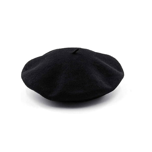 Black Beret Womens French Classic Beanie Hat Wool Beret Solid Color