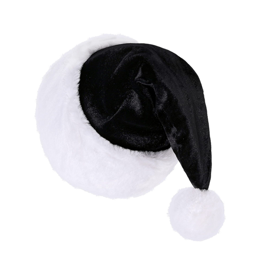 Black Santa Hat Velvet Christmas Cap Soft Thick Santa Claus Hat in Black and White
