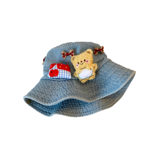 Cubs Bucket Hat | Cute Denim Bucket Hat with Bow for Women Summer Sun Protection