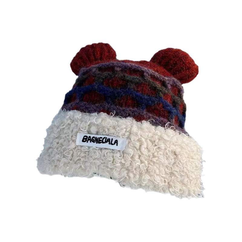 Mickey Mouse Santa Hat Plush Knit Ears Winter Claus Red Cute Beanie