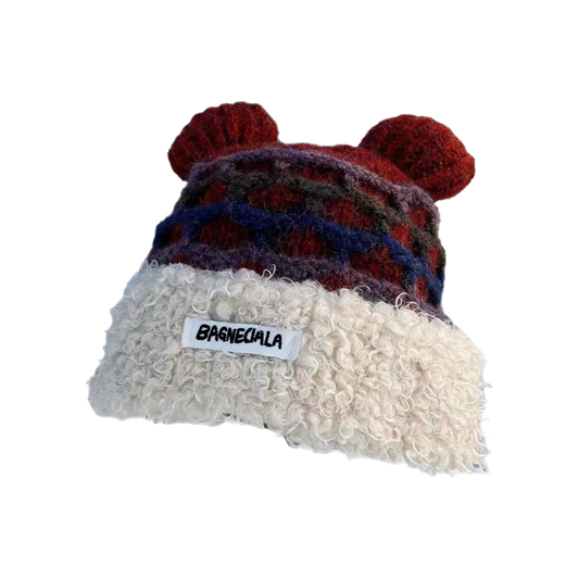 Mickey Mouse Santa Hat Plush Knit Ears Winter Claus Red Cute Beanie