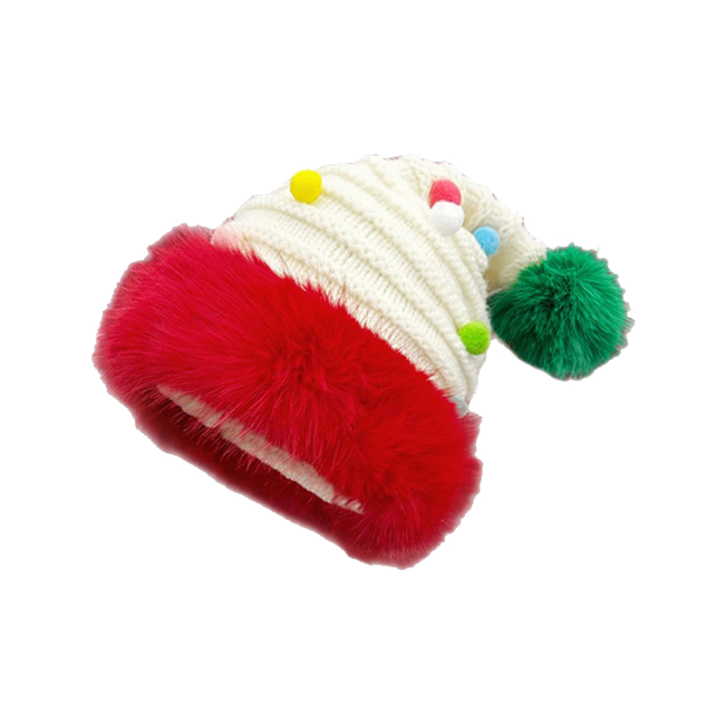 Cute Santa Hat Cut Out Red Knit Fleece Warm Antler Earflap Beanie