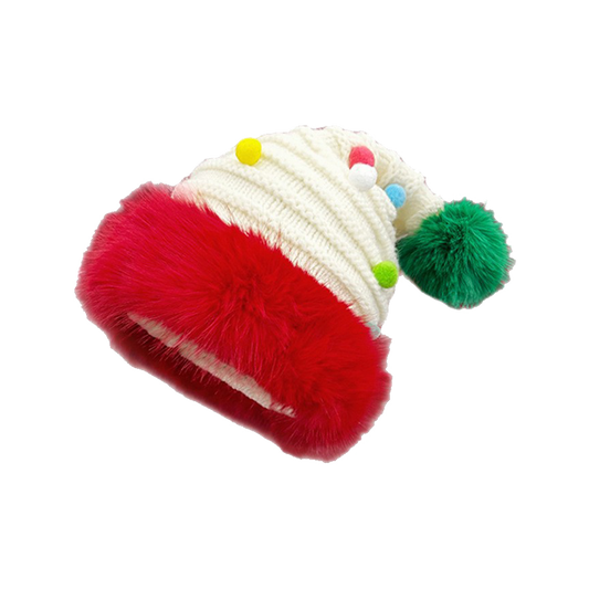 Cute Santa Hat Cut Out Red Knit Fleece Warm Antler Earflap Beanie