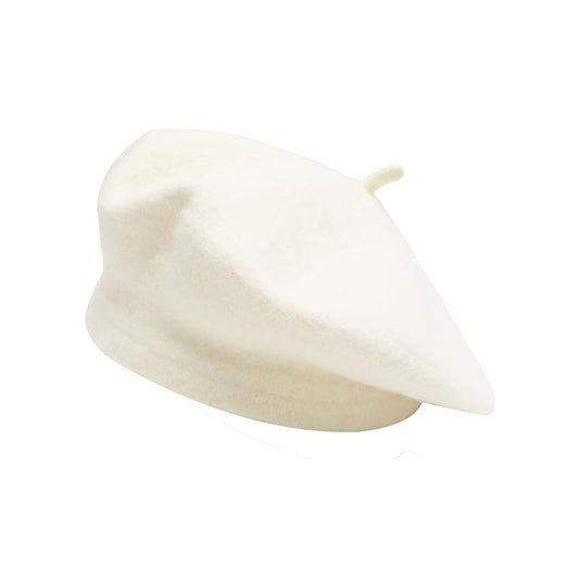 White Beret Wool French Hat Solid Color Beret Cap for Women Girls