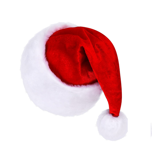 Red Santa Hat Velvet Christmas Cap for Adults with Plush Trim Holiday Party