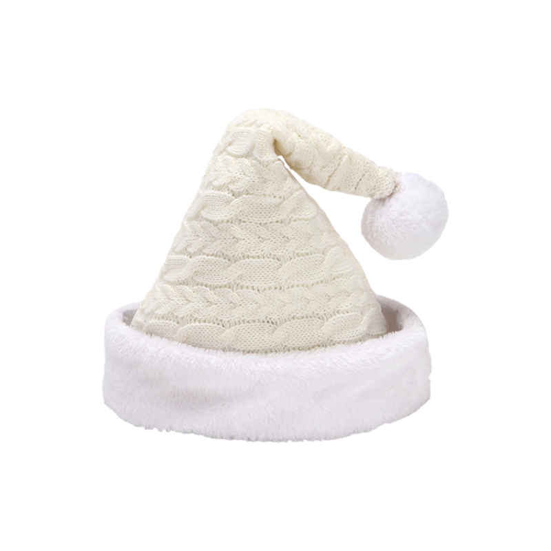 White Santa Hat Cable Knit Winter Holiday Adult Claus Beanie