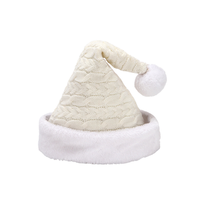 White Santa Hat Cable Knit Winter Holiday Adult Claus Beanie
