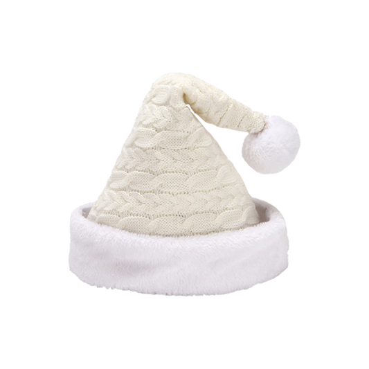 White Santa Hat Cable Knit Winter Holiday Adult Claus Beanie