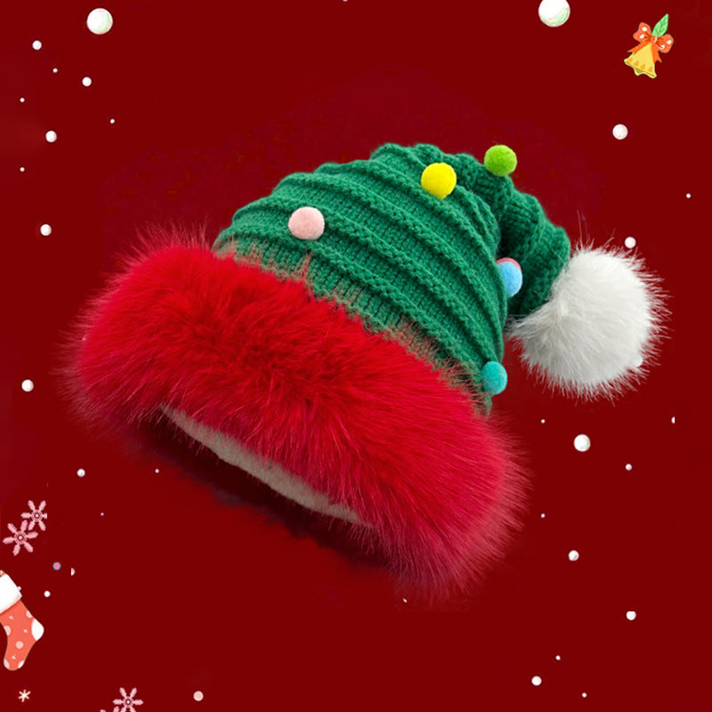 Cute Santa Hat Cut Out Red Knit Fleece Warm Antler Earflap Beanie