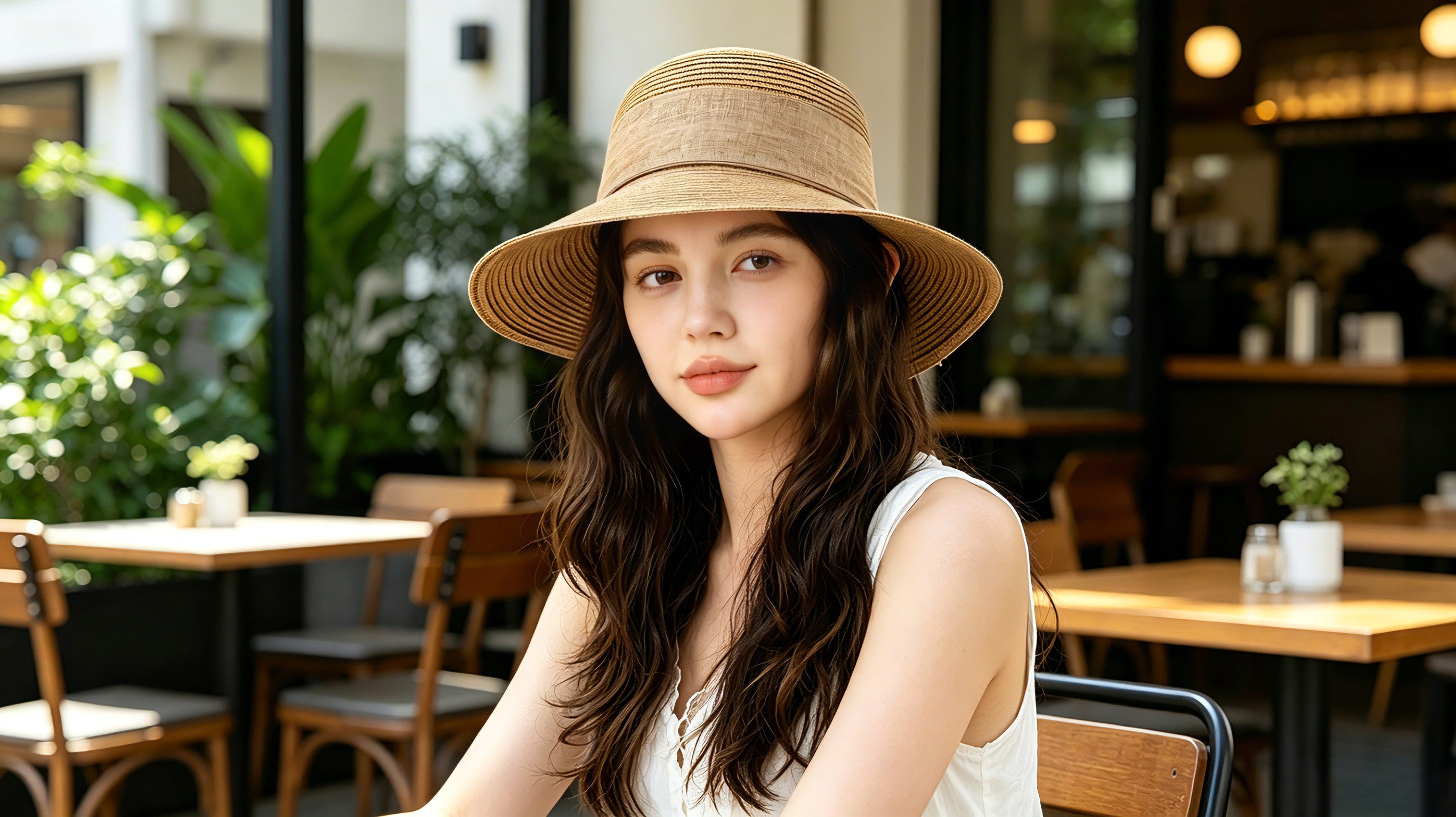 Summer Straw Hat for Women Beach Sun Hat with Ribbon Tie Vacation Style Bucket Hat