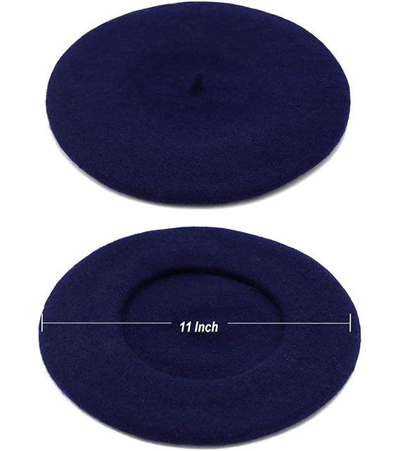 Blue Beret Wool Hat Solid Color French Style Winter Warm Cap for Women Girls Lady