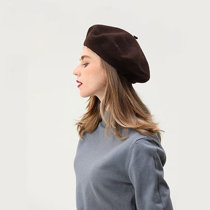 Brown Berets French Headwear Womens Cap Wool Hat Solid Color Chapeau