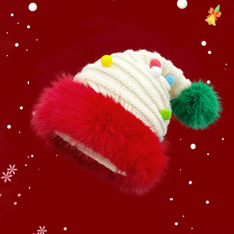 Cute Santa Hat Cut Out Red Knit Fleece Warm Antler Earflap Beanie