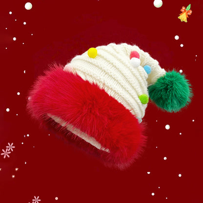 Cute Santa Hat Cut Out Red Knit Fleece Warm Antler Earflap Beanie