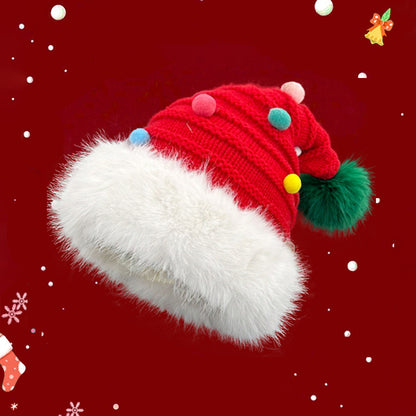 Cute Santa Hat Cut Out Red Knit Fleece Warm Antler Earflap Beanie