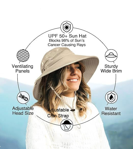 Packable Sun Hat UPF 50+ Wide Brim Fishing Cap for Men and Women