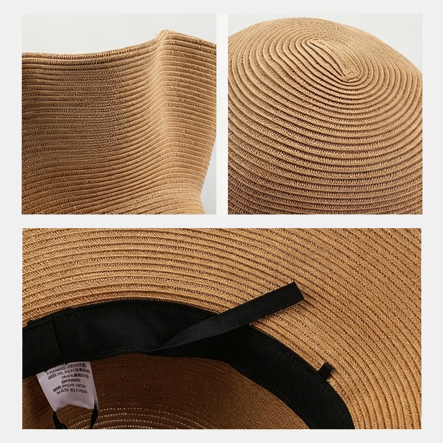 Brown Straw Hat Wide Brim Foldable Beach Sun Hat Palm Leaf Vacation Style