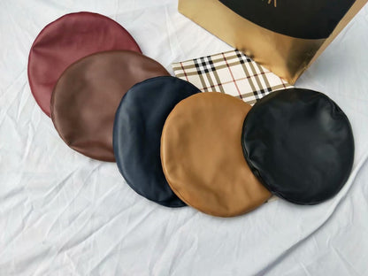 French Women's Beret Hats PU Leather Artist Painter Hat Classic Solid Style