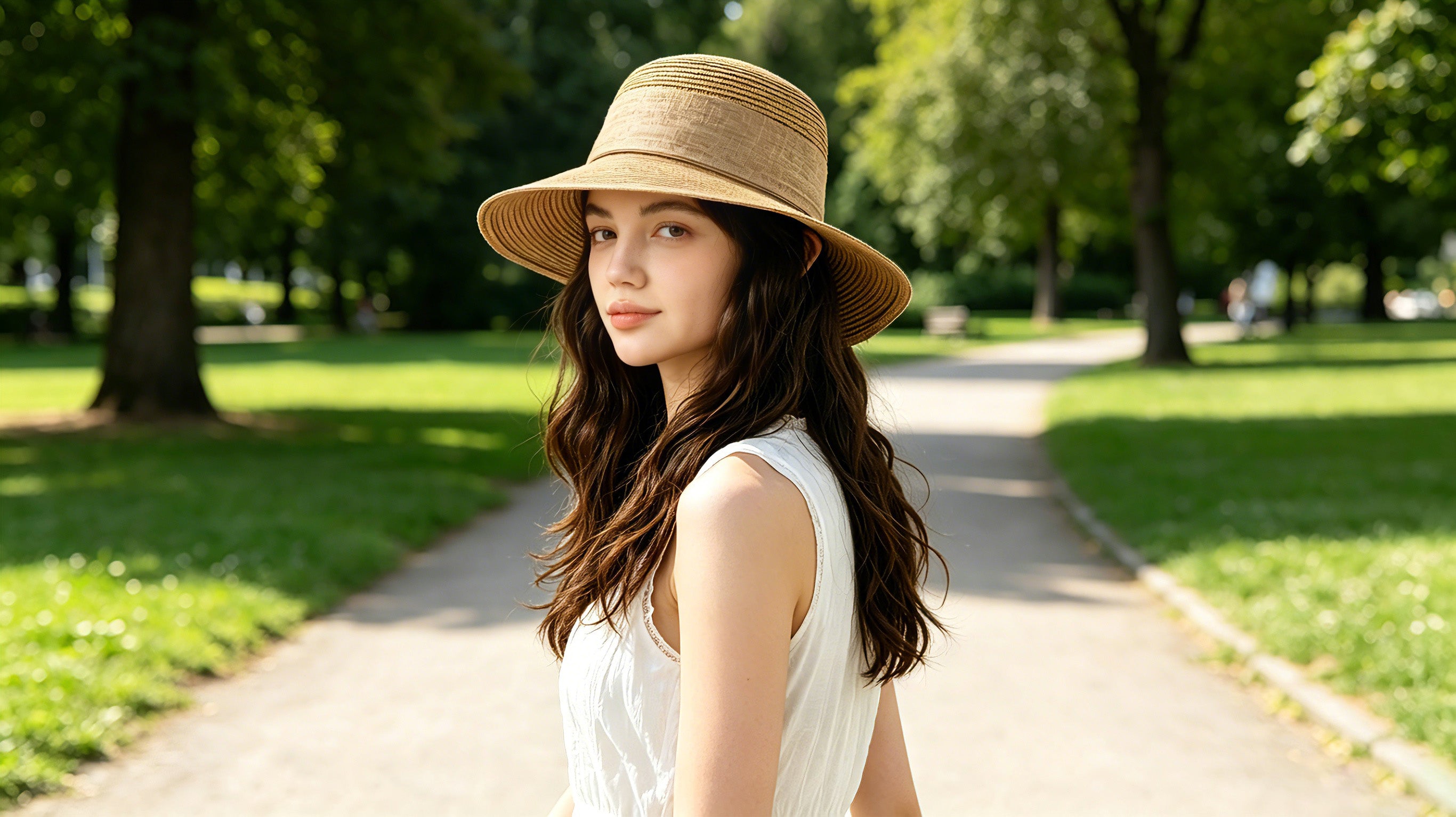 Summer Straw Hat for Women Beach Sun Hat with Ribbon Tie Vacation Style Bucket Hat