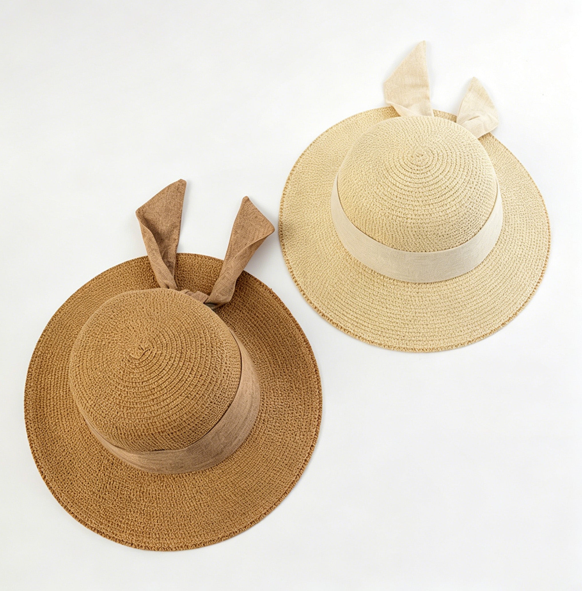 Summer Straw Hat for Women Beach Sun Hat with Ribbon Tie Vacation Style Bucket Hat