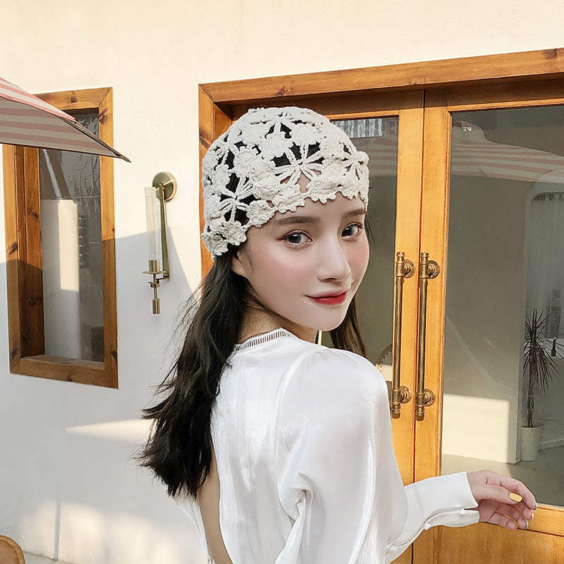 Crochet Beret Women Cotton Skull Cap Handmade French Hat