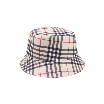 Checkered Bucket Hat – Gray, Beige & Khaki Vintage Plaid Sun Cap