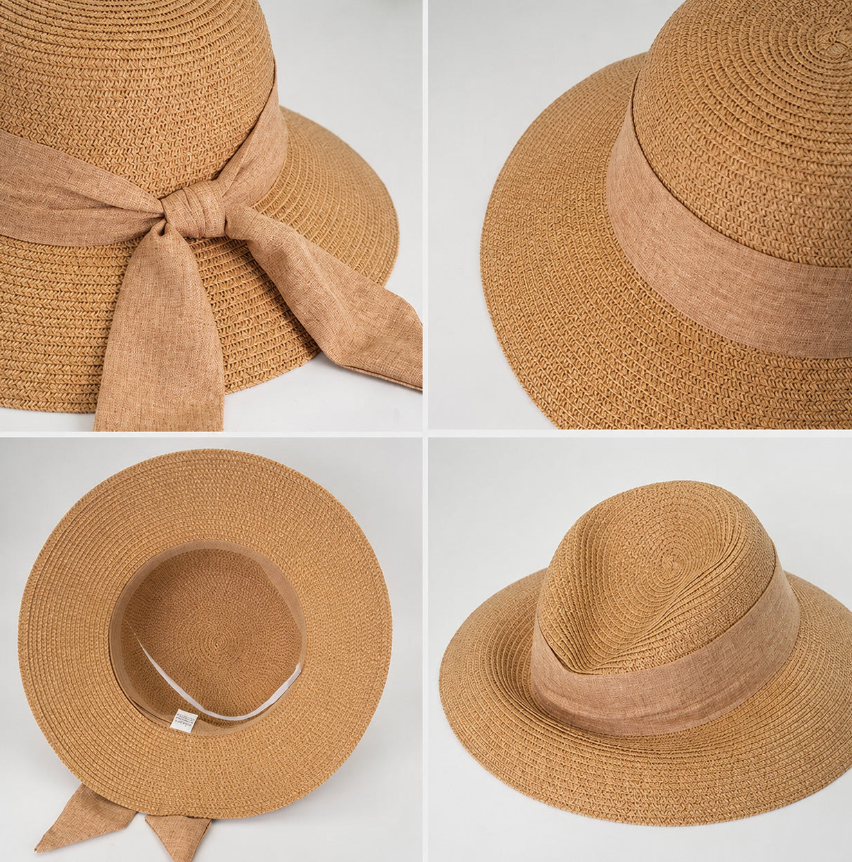 Summer Straw Hat for Women Beach Sun Hat with Ribbon Tie Vacation Style Bucket Hat