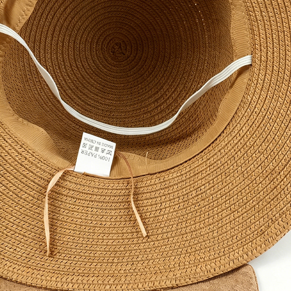 Summer Straw Hat for Women Beach Sun Hat with Ribbon Tie Vacation Style Bucket Hat