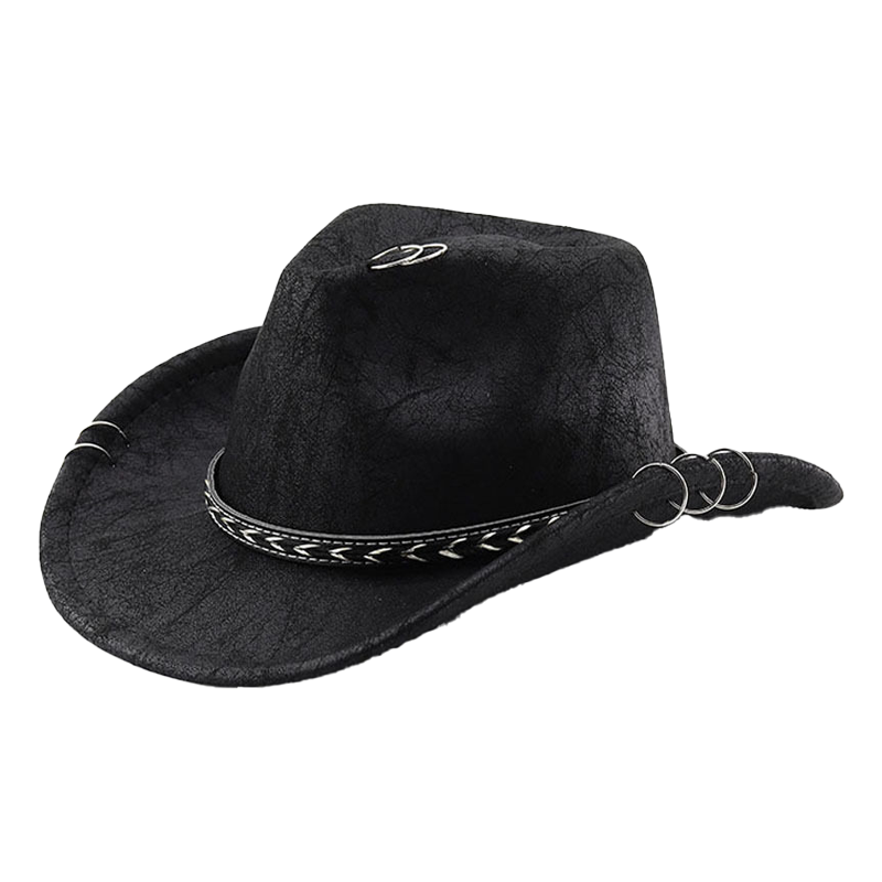 Black Cowboy Hat Suede-Textured Western Style for Men & Women