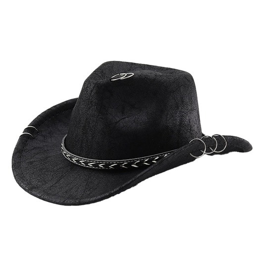 Black Cowboy Hat Suede-Textured Western Style for Men & Women