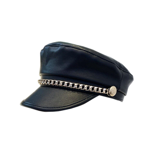Newsboy Caps Leather Hats Women's Flat Top Black Leather Beret