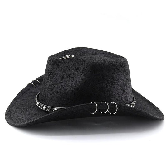 Black Cowboy Hat Suede-Textured Western Style for Men & Women