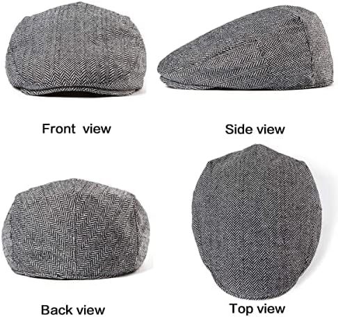 Mens Newsboy Cap Adjustable Newsboy Hats for Flat Irish Cabbie Tweed