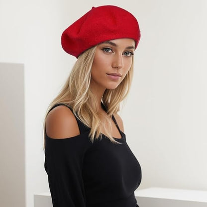 Red Beret French Hat for Women Premium Wool Beret Classic Wardrobe Addition