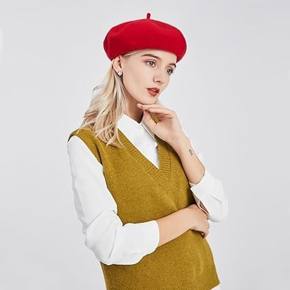 Red Beret French Hat for Women Premium Wool Beret Classic Wardrobe Addition