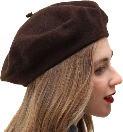 Brown Berets French Headwear Womens Cap Wool Hat Solid Color Chapeau