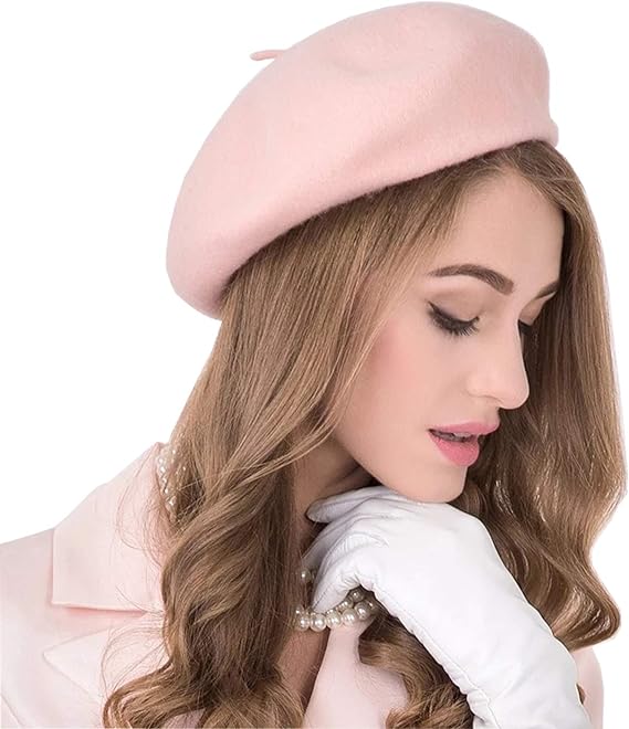 Pink Beret Wool French Hat Solid Color Beret Cap for Women Girls