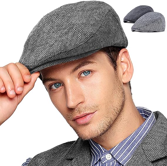 Mens Newsboy Cap Adjustable Newsboy Hats for Flat Irish Cabbie Tweed