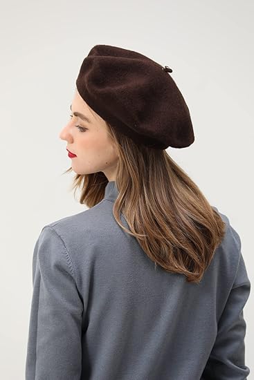 Brown Berets French Headwear Womens Cap Wool Hat Solid Color Chapeau