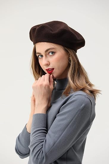 Brown Berets French Headwear Womens Cap Wool Hat Solid Color Chapeau