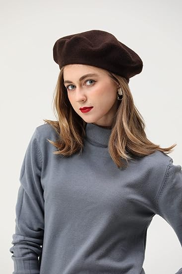 Brown Berets French Headwear Womens Cap Wool Hat Solid Color Chapeau