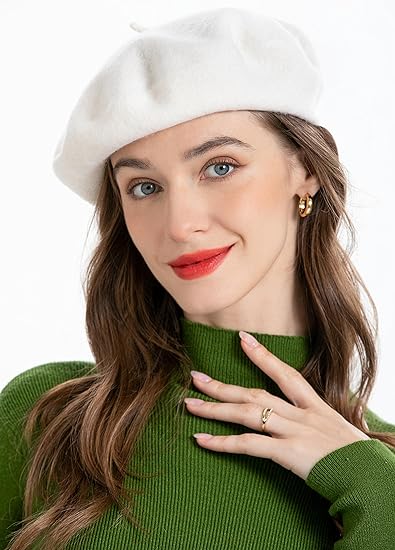 White Beret Wool French Hat Solid Color Beret Cap for Women Girls