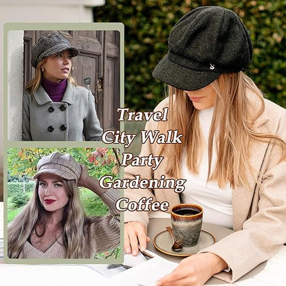 Newsboy Cap for Women Visor Berets Cancer Warm Wool Hats Ladies