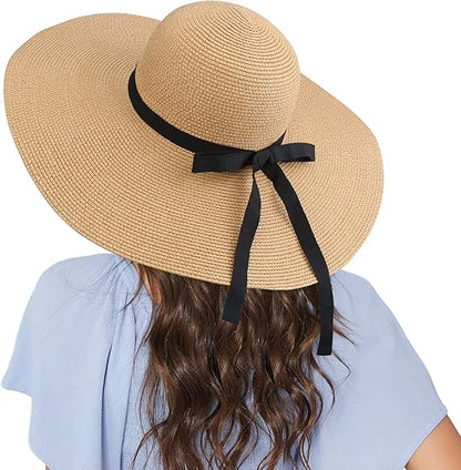 Straw Hat Beach Headwear Women Chapeau Cap Wide Brim Sun Hat UPF 50 Roll-Up