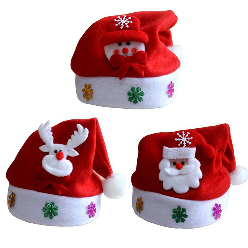 Kids Santa hat made with plush warm fabric and built-in LED lights. Childrens Navidad Christmas cap designed for comfort and festive winter celebrations.