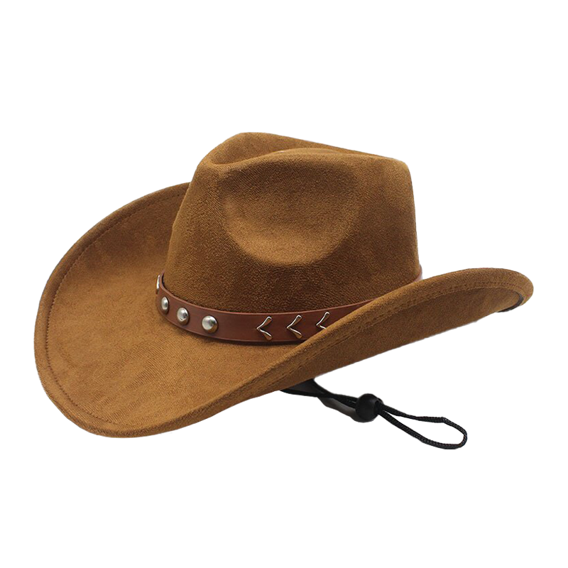 American Cowboy Hat Vintage Suede-Texture Western Wide Brim