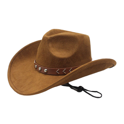 American Cowboy Hat Vintage Suede-Texture Western Wide Brim