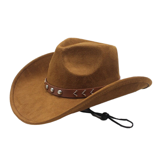 American Cowboy Hat Vintage Suede-Texture Western Wide Brim