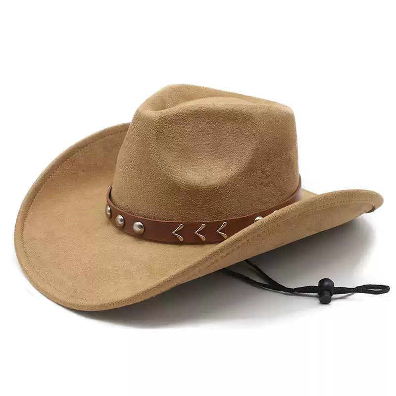 American Cowboy Hat Vintage Suede-Texture Western Wide Brim